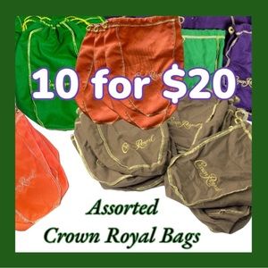 Crown Royal drawstring bags. Asst colors.  Great for crafts, gifts, organizing